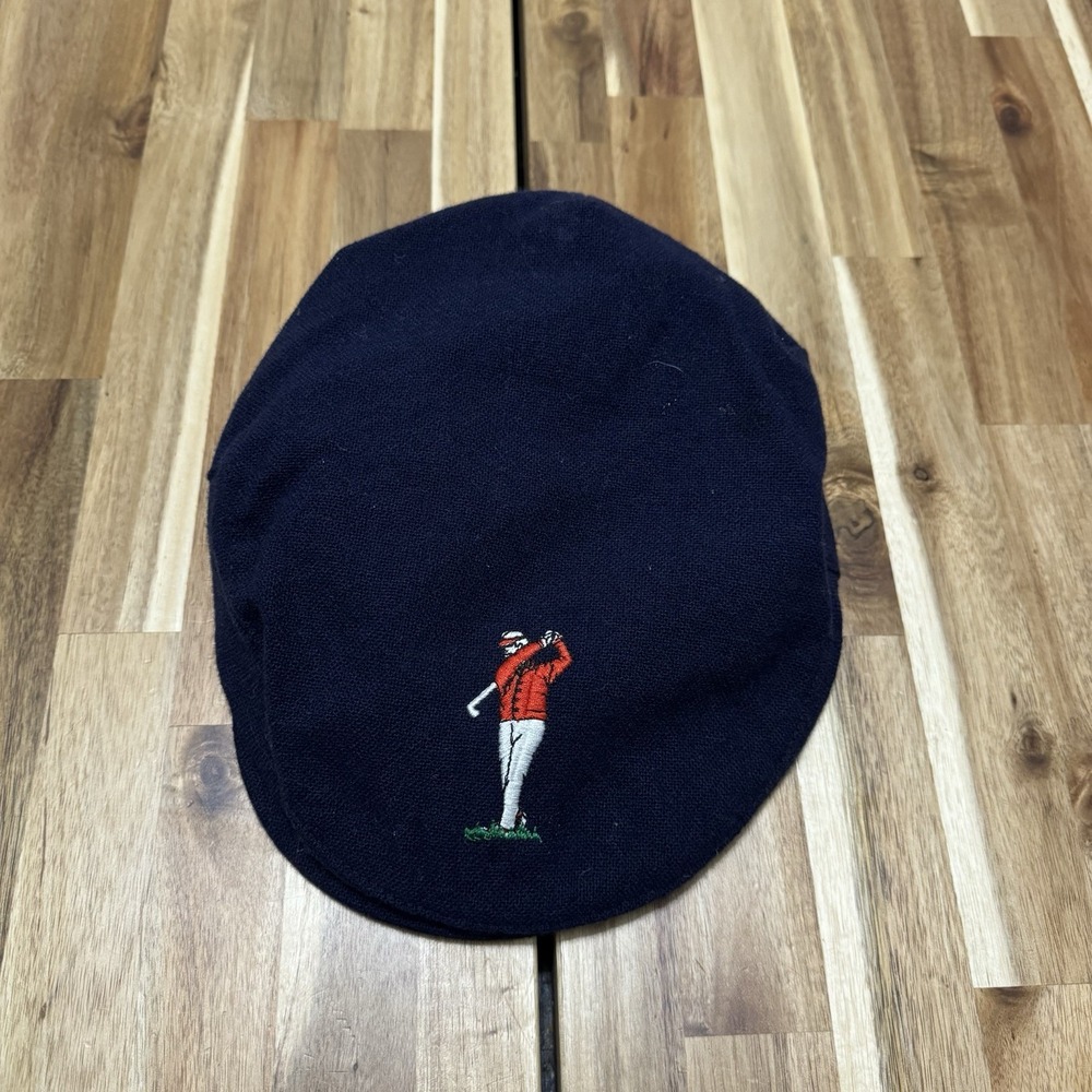 Vintage Hanna Hats Flat Cap Blue Golfer Wool Ireland Donegal Embroidered 90s